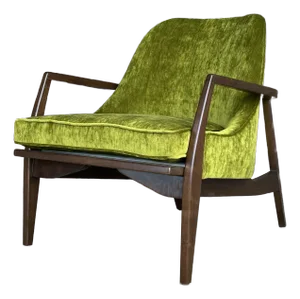 Mid Century Modern Custom Seal Style Lounge Chair Green Crushed Velvet