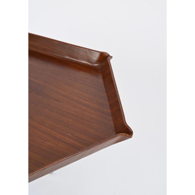 Hexagonal Side Table in Bent Teak and Metal attributed to Campo E Graffi, Italy, 1960s For Sale - Image 13 of 18