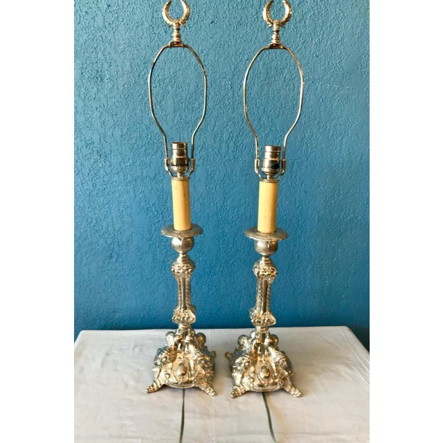 Pair of Continental Silvered Lamps For Sale - Image 12 of 13