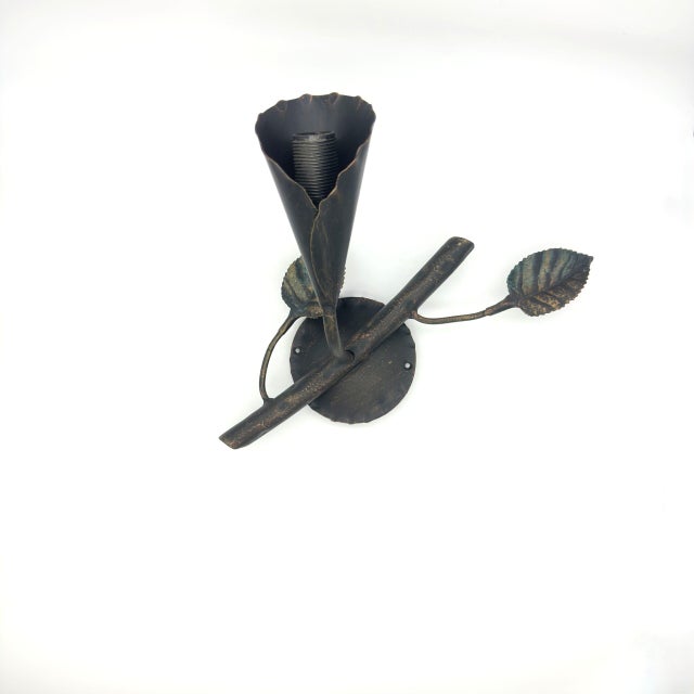 Hand-Forged Wrought Iron Wall Sconce Body (Botanical Lily & Leaf Design) Artistic Fixture For Sale - Image 6 of 6