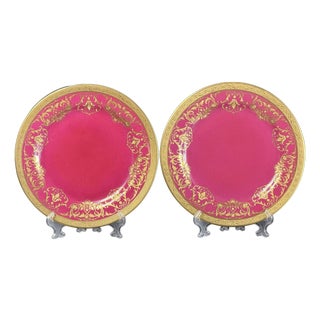 French Crimson & Gilt Porcelain Cabinet Plates from WG Co Limoges, 1890s, Set of 2 For Sale