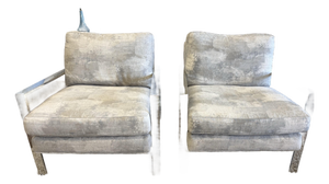 Pair of Mid Century Modern Style Chrome Upholstered Lounge Chairs by Arhaus