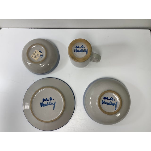 American Vintage m.a. Hadley Duck Motif Stoneware Country Scene Blue - Set of 4 Pieces For Sale - Image 3 of 13