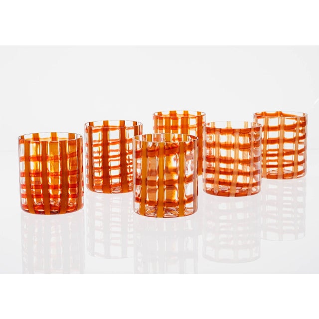 Burnt Orange & White Zanfirico Murano Glasses from Cenedese, Set of 6 For Sale - Image 18 of 18