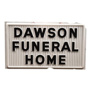 Vintage Molded Lucite Dawson Funeral Home Advertising Sign Panel For Sale
