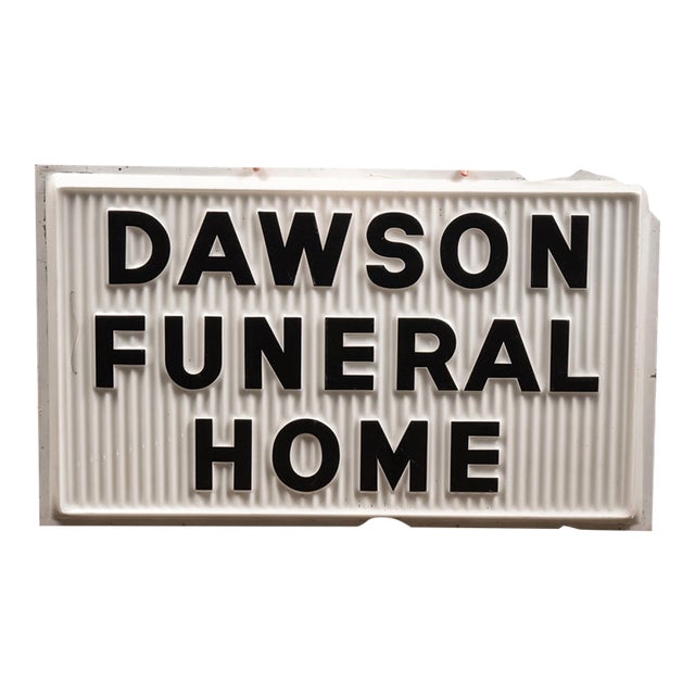 Vintage Molded Lucite Dawson Funeral Home Advertising Sign Panel For Sale
