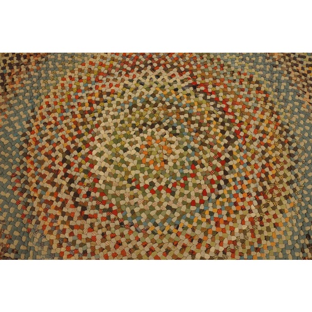 1930s Multicolor Abstract Folk Art Antique American Round Braided Rug 8' X 8' Cotton Carpet For Sale In New York - Image 6 of 11