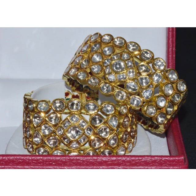 Gemstone Estate 22K Solid Gold Natural Diamond Enamel Bangles Bracelets For Sale - Image 7 of 10