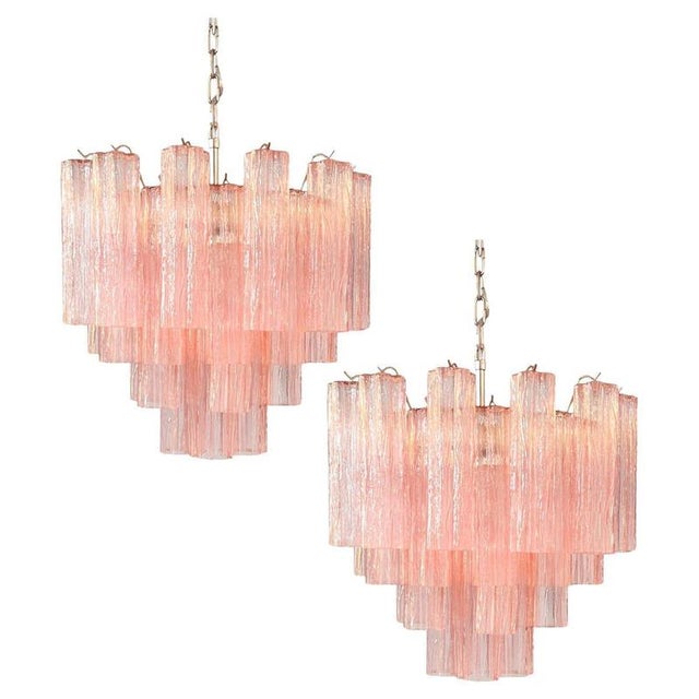Italian Pink Murano Glass Chandeliers, 1970s, Set of 2 For Sale - Image 18 of 18