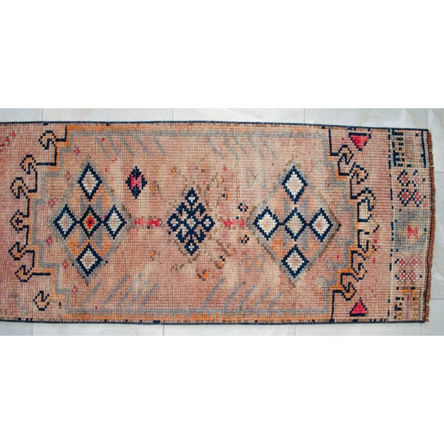 1960s Runner Turkish Hand-Knotted Rug Peach Hallway Decor Kitchen Floor Accent 2x13 Ft Approx For Sale - Image 12 of 15