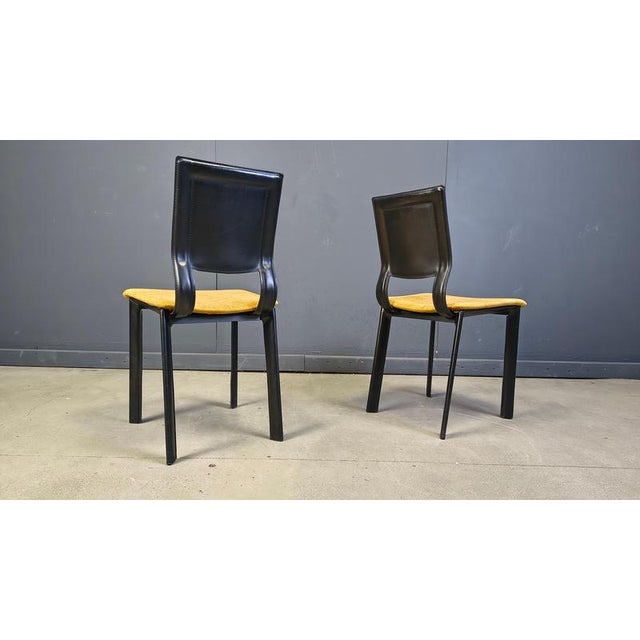 1980s Vintage Black Leather and Fabric Dining Chairs, 1980s, Set of 6 For Sale - Image 5 of 14