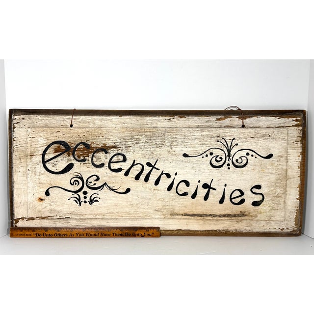 Primitive Folk Art Hand Painted 'Eccentricities' Sign For Sale - Image 11 of 14