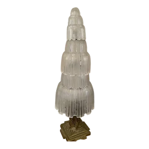 Antique Art Deco Sabino Paris Bronze and Frosted Crystal 3 Light Waterfall Lamp