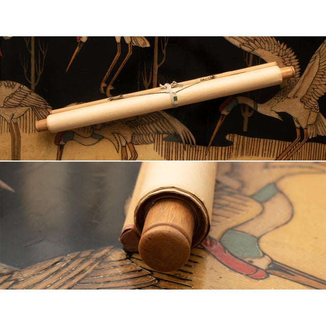 Showa Era Japanese Painted Silk Scroll "Two Cranes and Pine Tree", Circa 1930-1950s For Sale - Image 10 of 12