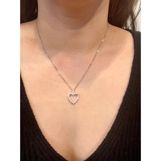 1 Carat Diamond Heart Pendant/ Necklace 14 Karat White Gold with Chain For Sale - Image 14 of 18