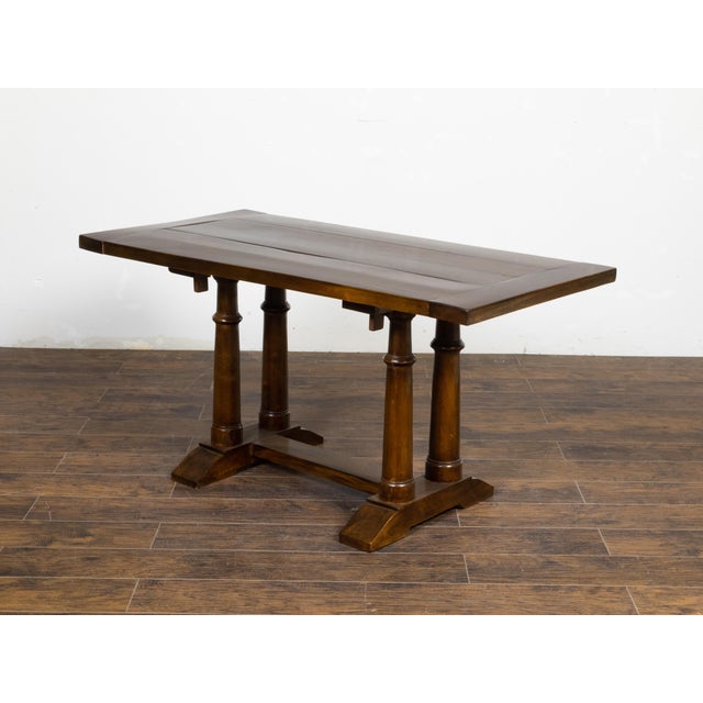 Italian 19th Century Walnut Trestle Table with Column Shaped Legs For Sale In Atlanta - Image 6 of 12