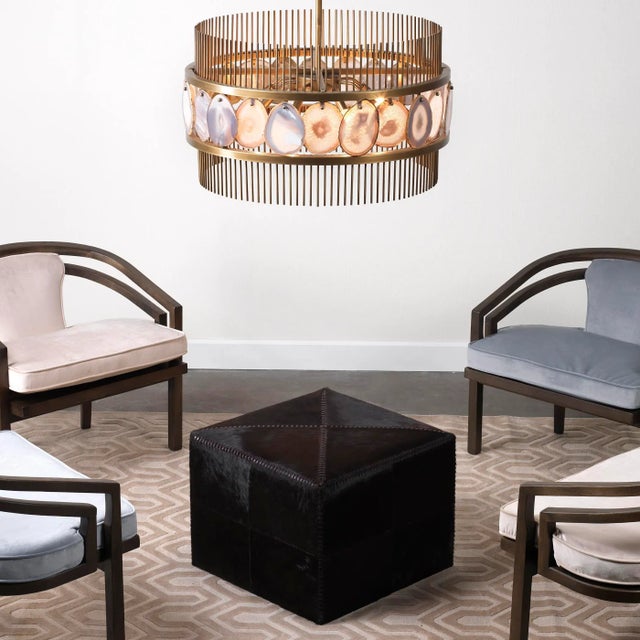 Kick up your heels on the Large Ottoman with leather stitching. Upholstered in smooth high-quality leather hide, this...