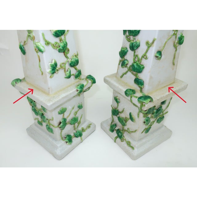Vintage Chinese Ceramic Garden Ivy Obelisks, a Pair For Sale - Image 12 of 12