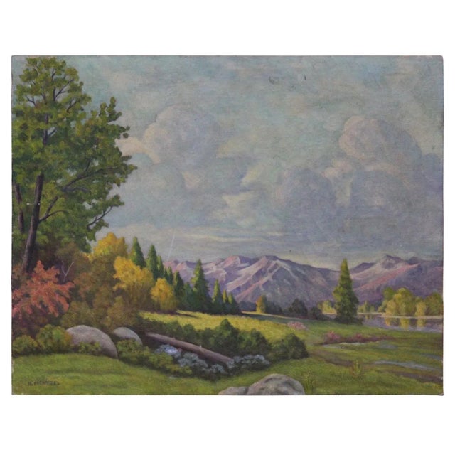 Paint H. Mentzel "Idyllic Pastel Landscape" Realist Oil Painting For Sale - Image 7 of 7