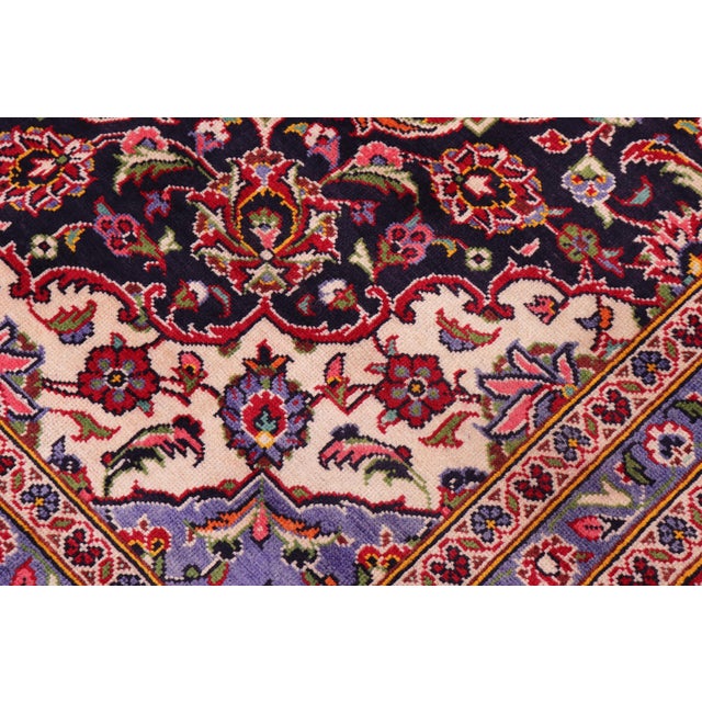 Vintage Retro Kashan Red/Blue Wool Rug - 9'9'' X 12'9'' For Sale - Image 4 of 10