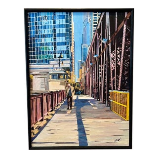A Stroll on Lake St Bridge- Original Painting, Framed For Sale