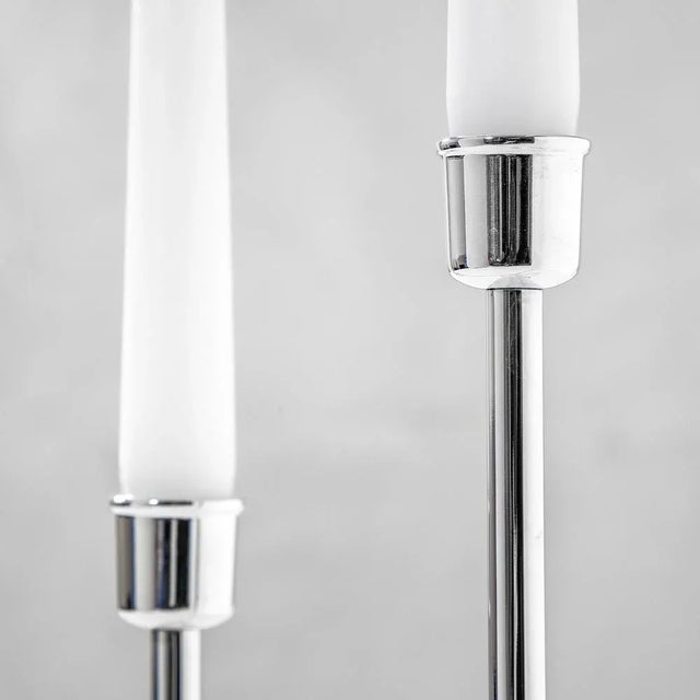Linen Flame Chandeliers in Silver Metal With Double Candle by Lino Sabattini, 1970s, Set of 2 For Sale - Image 7 of 8