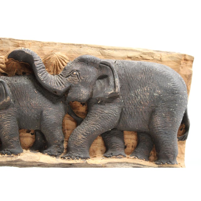 Elephant Family Carved on Wood Plaque With Formica Base For Sale - Image 9 of 11