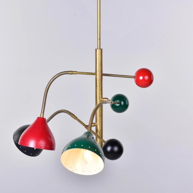 Adjustable Three Light Brass and Multi Colored Fixture Attributed to Stilnovo For Sale - Image 11 of 13