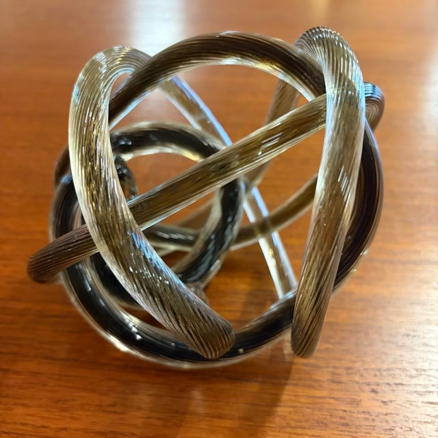 Vintage Ribbed Hand Blown Smoky Art Glass Knot Sculpture For Sale - Image 10 of 17