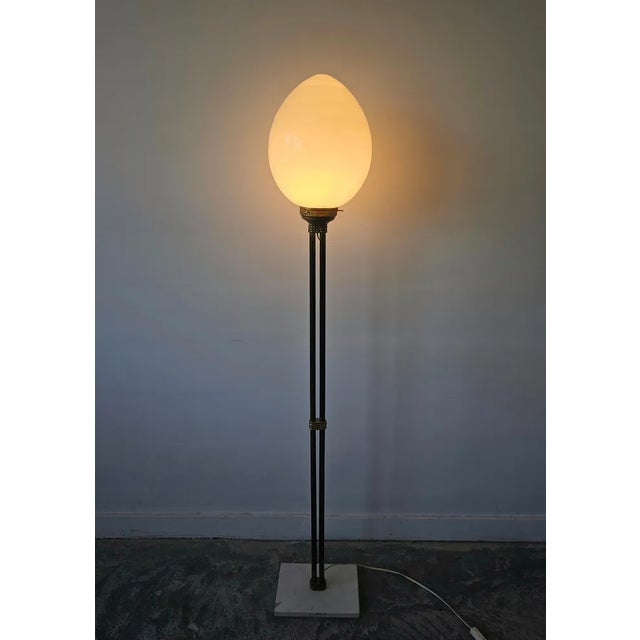 Mid-Century Floor Lamp with Egg Shaped Glass Shade on Brass and Marble Stand, 1960s For Sale - Image 4 of 8