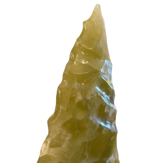 Large Carved Green Onyx Arrowhead Sculpture on Marble Base. Mexico, Late 20th C. For Sale In Los Angeles - Image 6 of 7