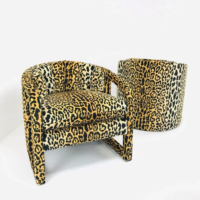 Beige Custom Barrel-Back Armchairs in Leopard Velvet - a Pair For Sale - Image 8 of 12