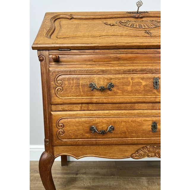 Wood Vintage French Louis Oak Secretaire For Sale - Image 7 of 16
