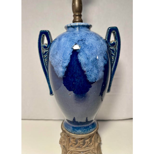 Pair 1930s Cobalt Blue Ceramic Table Lamps Bronze Bases Art Deco Vintage Description: Add timeless elegance to your home...