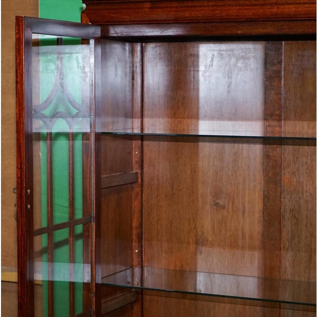 Wood Large Vintage Oriental Chinese Carved Bookcase Display Cabinet with Lights For Sale - Image 7 of 18