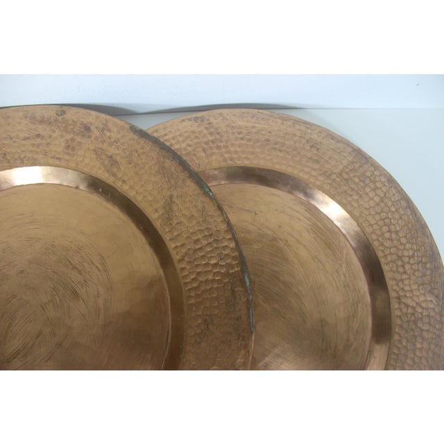 Vintage Hammered Copper Chargers With Patina, Set of 6 For Sale - Image 9 of 11