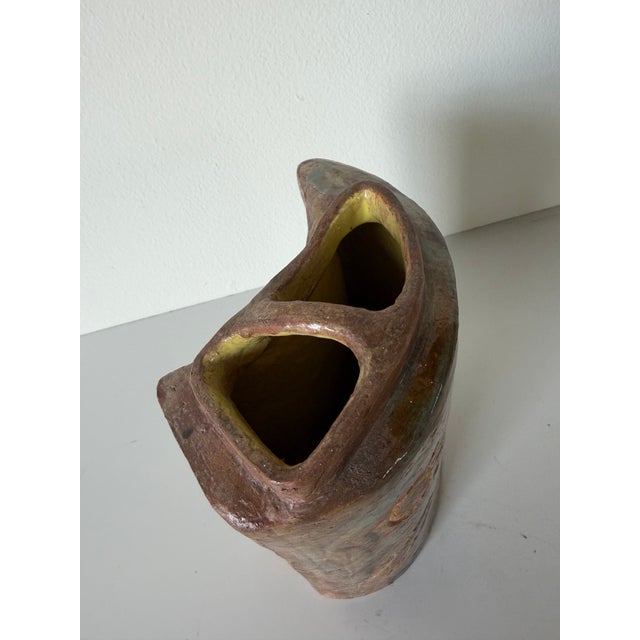 1980s Vintage Abstract Studio Art Pottery Sculptural Double-Neck Vase, Unsigned For Sale - Image 4 of 12