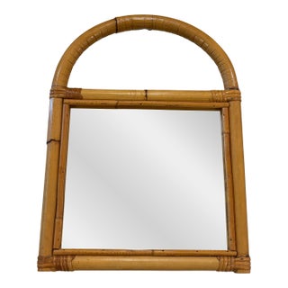 Vintage Petite Arched Rattan & Bamboo Wall Mirror For Sale