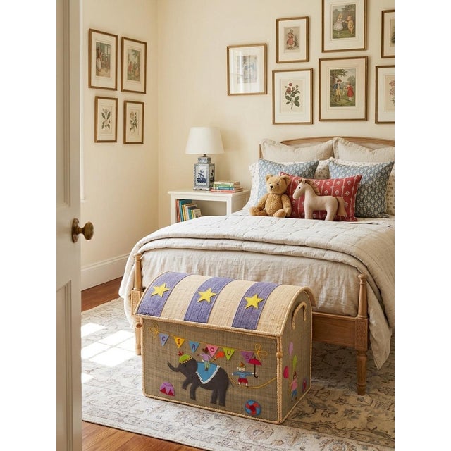 Vintage Madagascar Hand-Woven Raffia "Circus" Toy Trunk & Storage Chest For Sale - Image 11 of 11