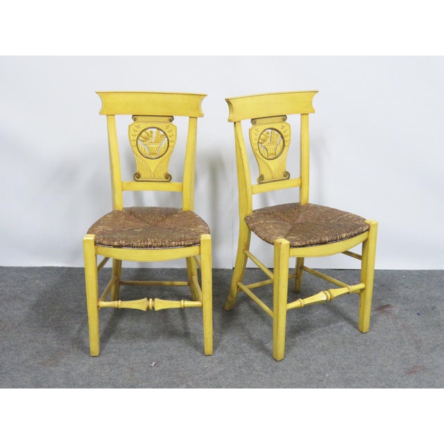 French Country Carved & Painted Rush Seat Chairs Set of 6 Chairish