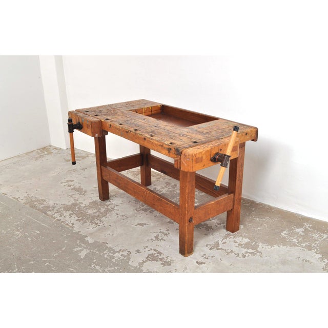 Vintage Carpenters Workbench in Beech from Nooitgedagt, 1950s For Sale - Image 9 of 13
