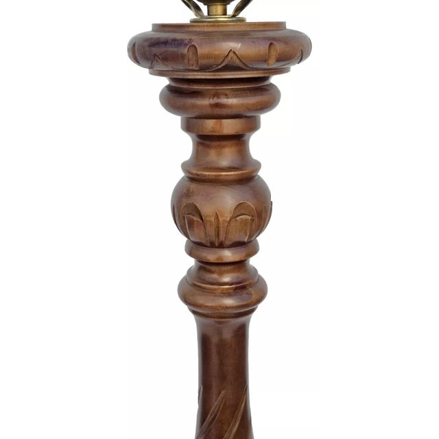 Antique 1920s Floor Lamp With Carved Flowers and Spiral Turned Details For Sale In Los Angeles - Image 6 of 12