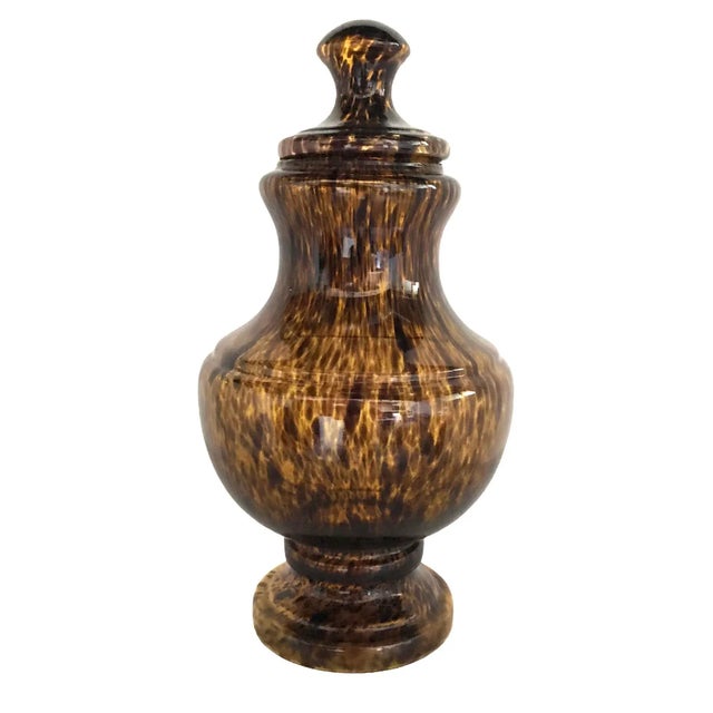 1960s Tall Tortoise Shell Pattern Italian Modern Glass Urn For Sale - Image 13 of 13