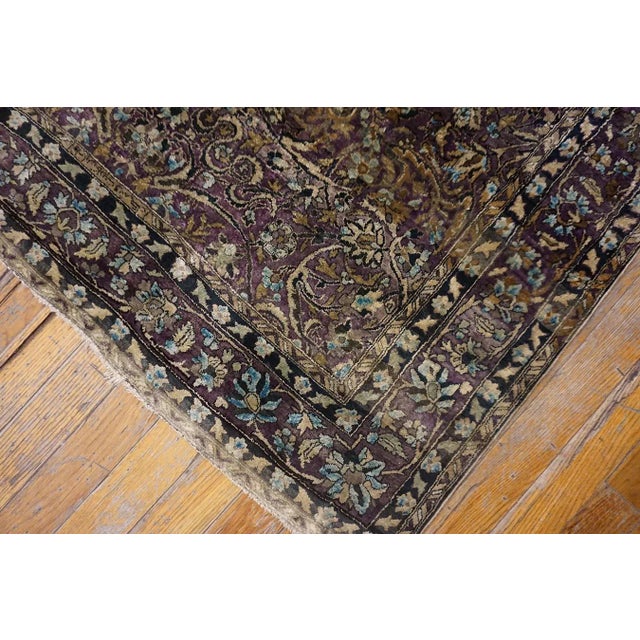 Great Eggplant Purple Background and Detail of Rossette Floral Border Geometric Design Antique Persian Silk Kashan by Kazan For Sale - Image 9 of 15