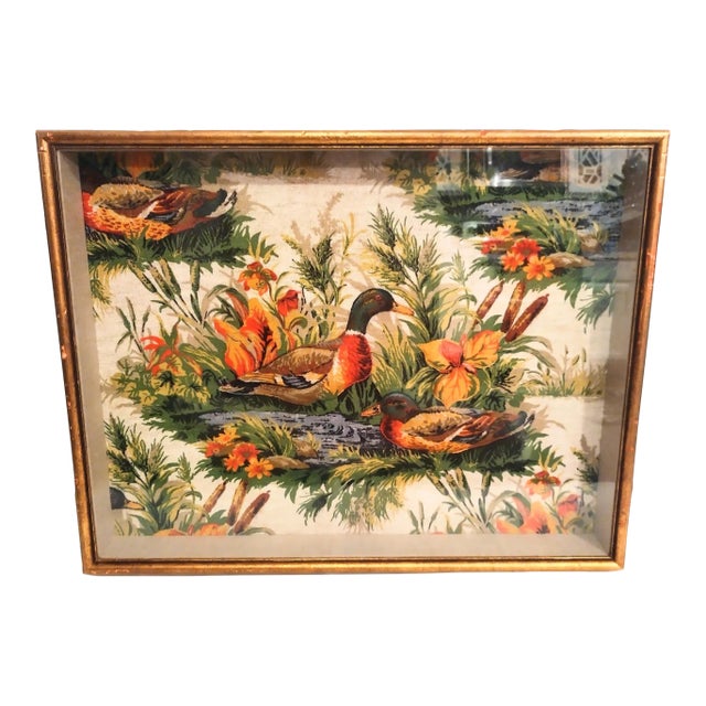 Custom Vintage One of a Kind Needlepoint Ducks in the Field Framed Gold Leaf Shadow Box Wall Art For Sale