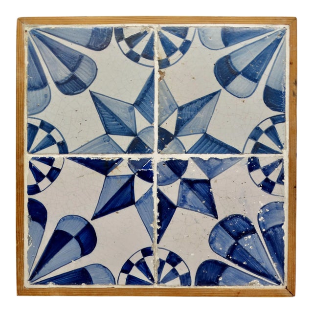 18th-Century Hanging Framed Delft Star Tile Plaque For Sale