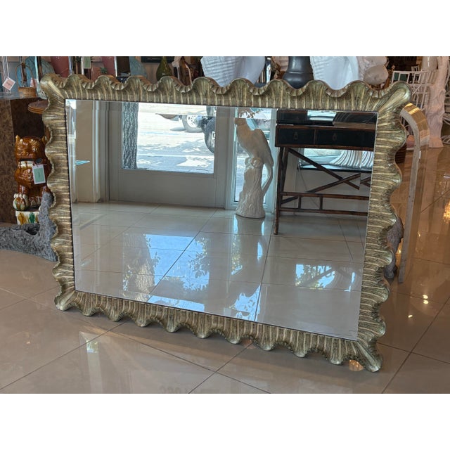 Vintage Large Italian Venetian Silver & Gold Scalloped Ruffle Wall Mirror For Sale - Image 10 of 12