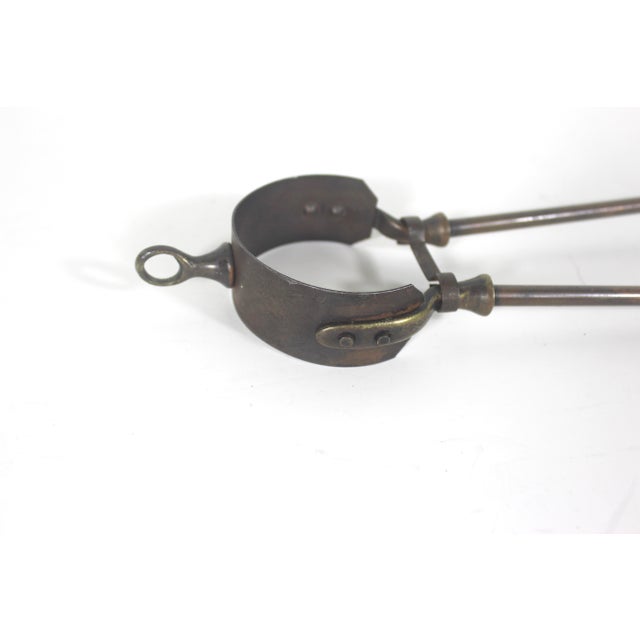 Copper Antique Brass and Copper Tone Fire Tongs or Coal Tool For Sale - Image 8 of 12