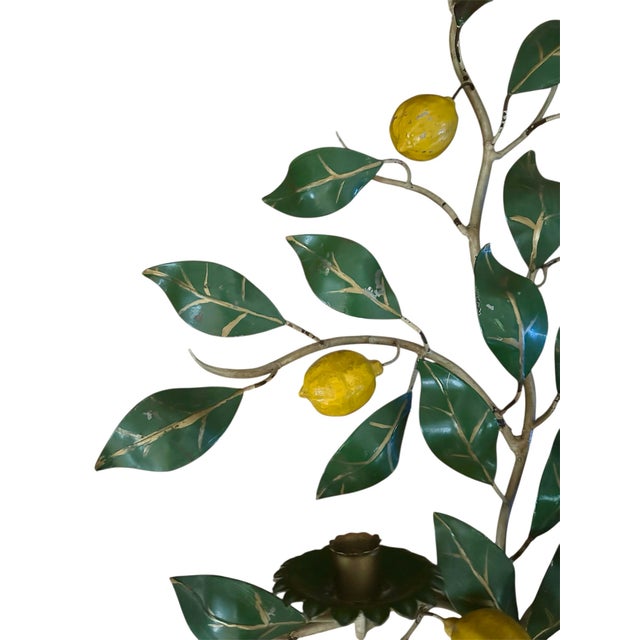 Mid 20th Century Vintage Italian Tole Potted Espaliered / Espalier Lemon Tree Candle Wall Sconce / Toleware Candle Holder, Made in Italy For Sale - Image 5 of 9