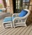 Bold, blue and white stripes distinguish this chair and ottoman. This custom made outdoor set will look beautiful on your...